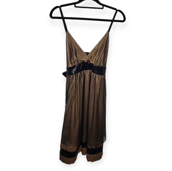 Hanita short dress Italian made bronze colour with black trims size 12 - Picture 4 of 11